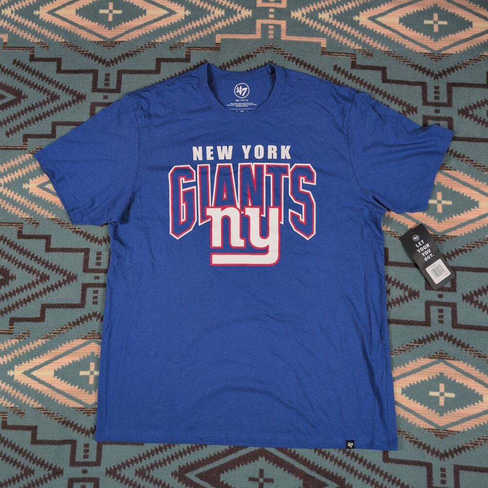 '47 NFL New York Giants Mens XL Blue Cotton Graphic T-Shirt Big Spellout